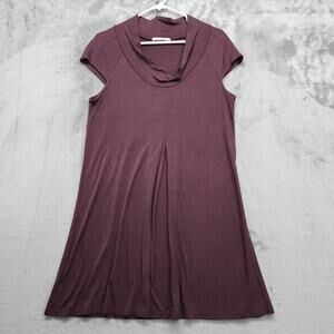 RBR Red Beans & Rice Dress Size M Purple Maroon Cowl Neck Cap Sleeve Front Pleat